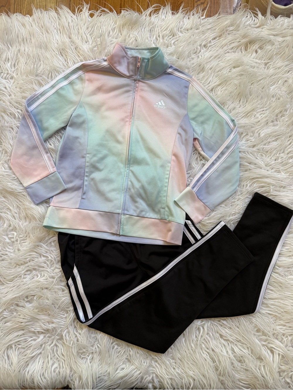 adidas Kids Pastel Rainbow Zip Track Jacket and Black Pants Set